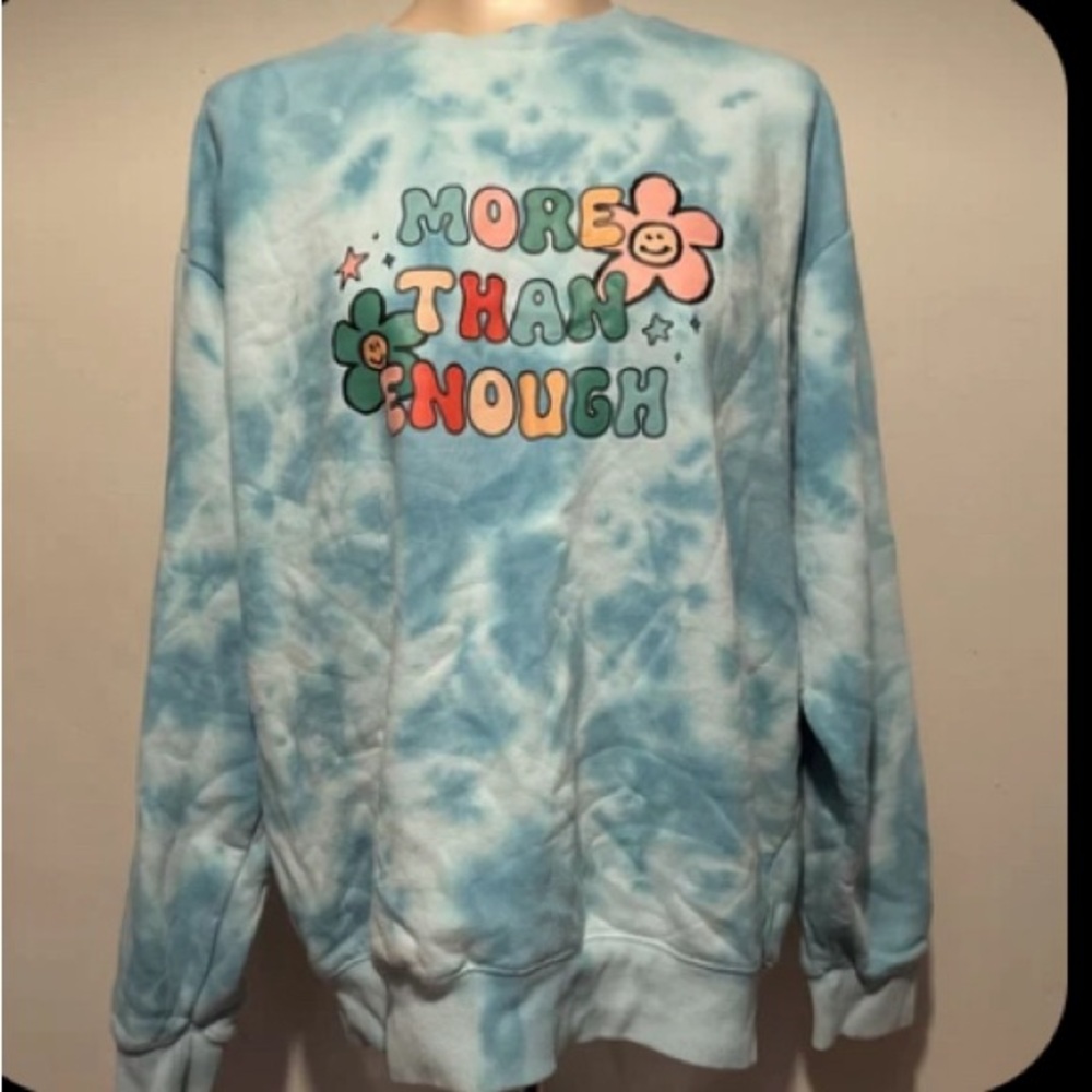 Elevated Faith More Than Enough Crewneck in Blue Tie-Dye Graphic Sweatshirt - Picture 2 of 2